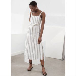 & Other Stories White and Black Striped Linen Sleeveless Midi Dress Size6